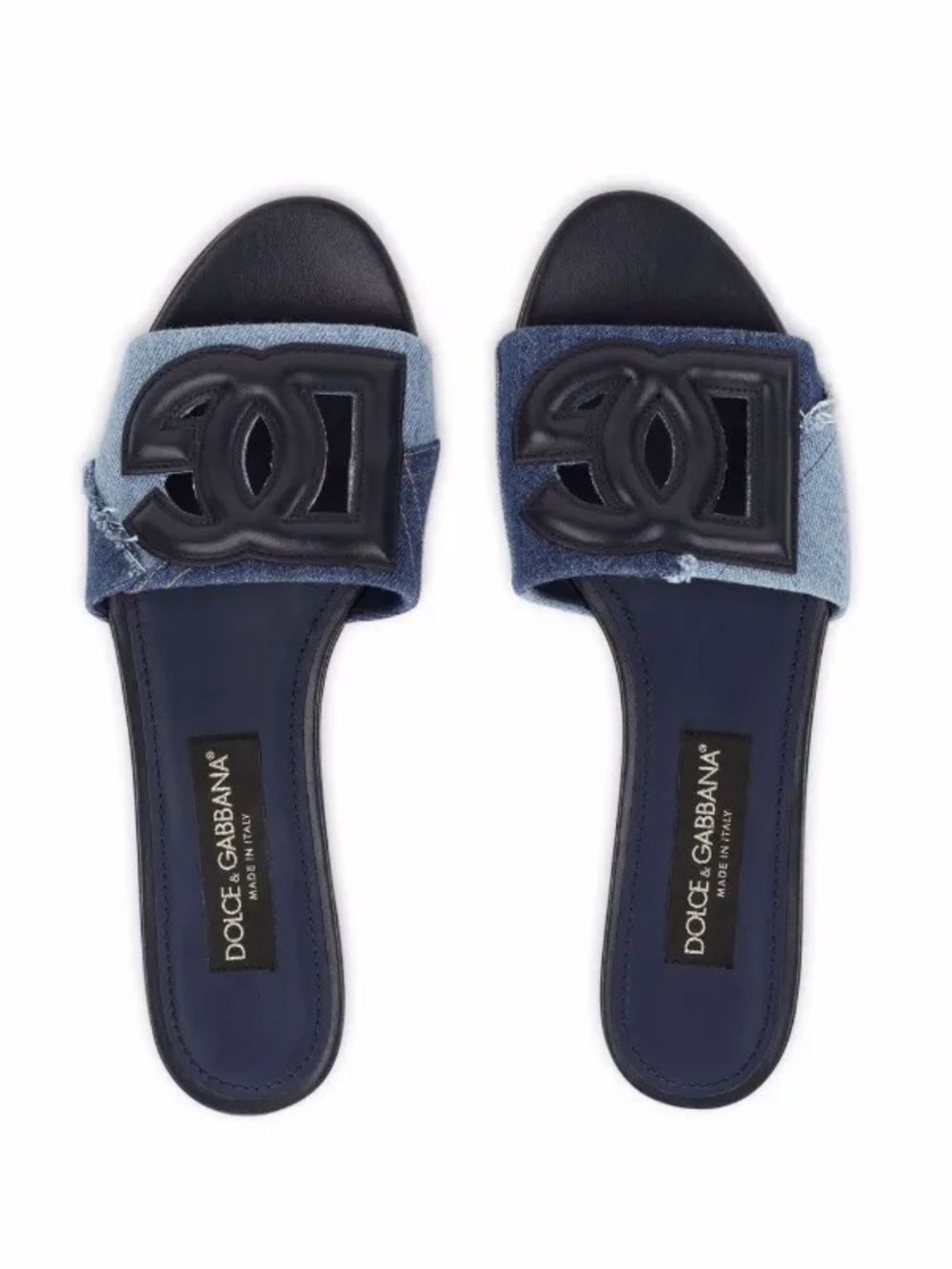Authentic Dolce & Gabbana Blu Navy Patchwork Denim Slides